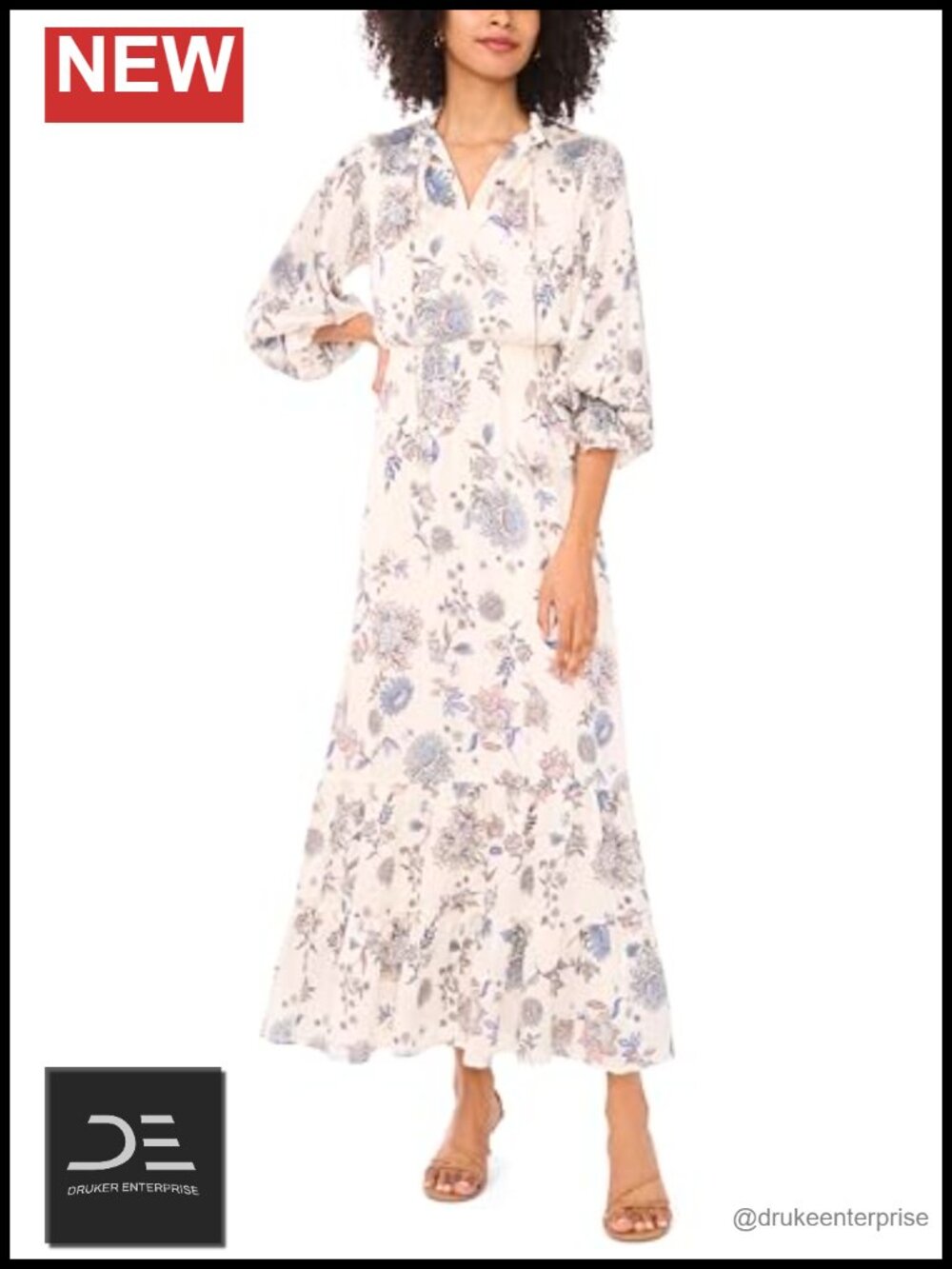 V-Neck Long Sleeve Floral Maxi Dress